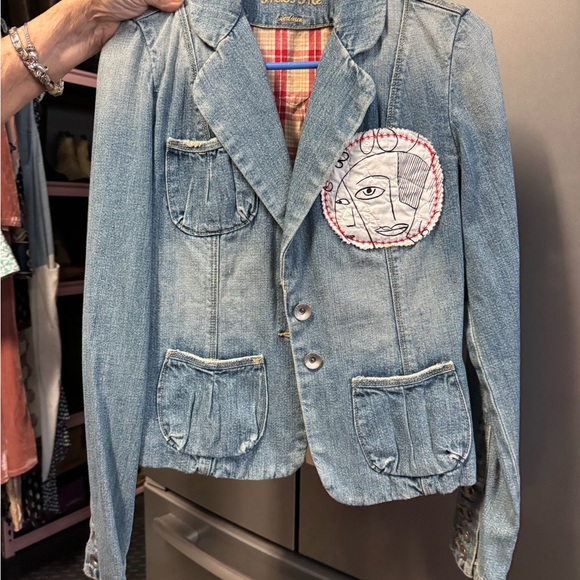 Miss Me Jackets & Blazers - Miss Me Blue Denim Jacket with Artistic Face Patch